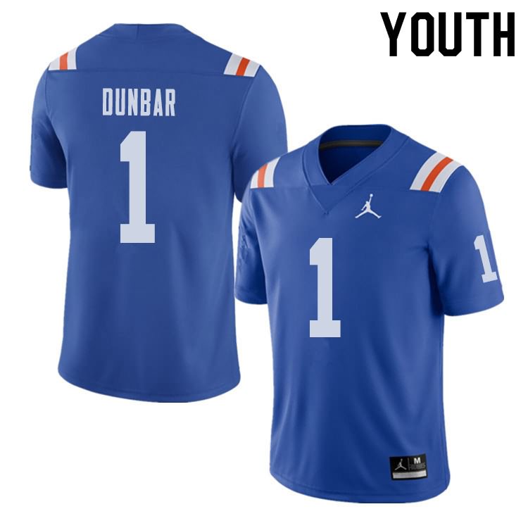 NCAA Florida Gators Quinton Dunbar Youth #1 Jordan Brand Alternate Royal Throwback Stitched Authentic College Football Jersey PDS5164VU